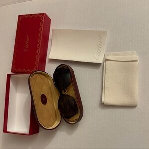 Cartier Brown Sunglasses with Red Box and Cream Pouch